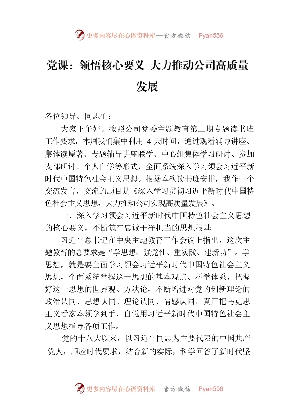 党课：领悟核心要义 大力推动公司高质量发展.docx_第1页