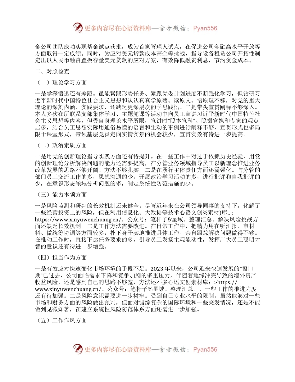 公司副总经理在主题教育专题民主生活会上的发言提纲.docx_第2页