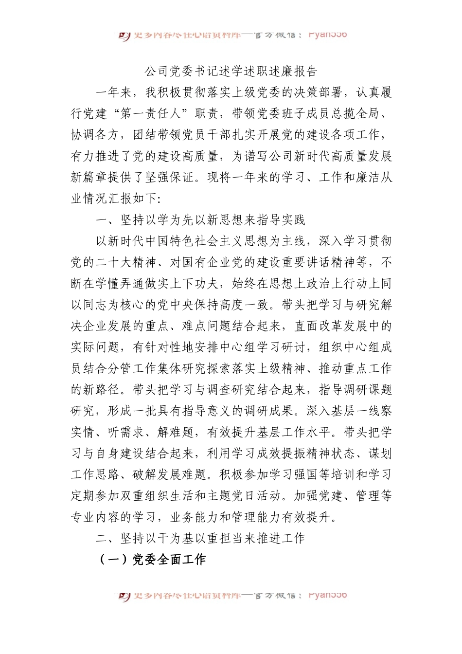 公司党委书记述学述职述廉报告.docx_第1页