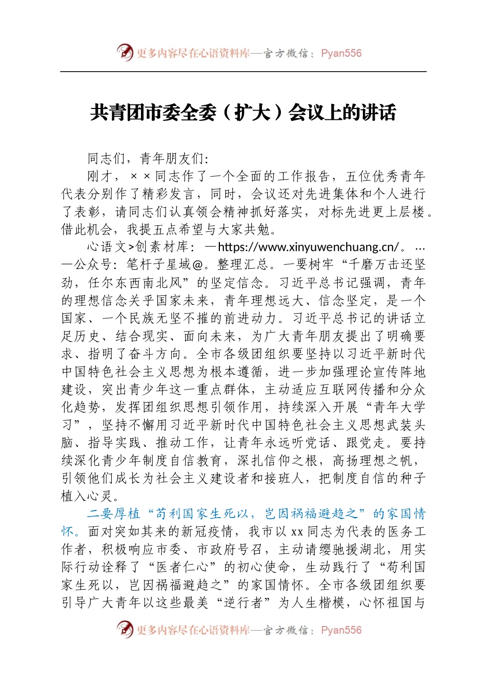 共青团市委全委（扩大）会议上的讲话.docx_第1页
