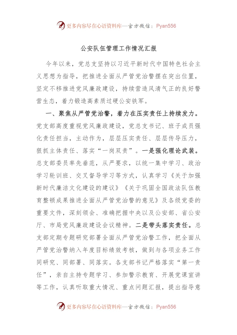 公安队伍管理工作情况汇报.docx_第1页