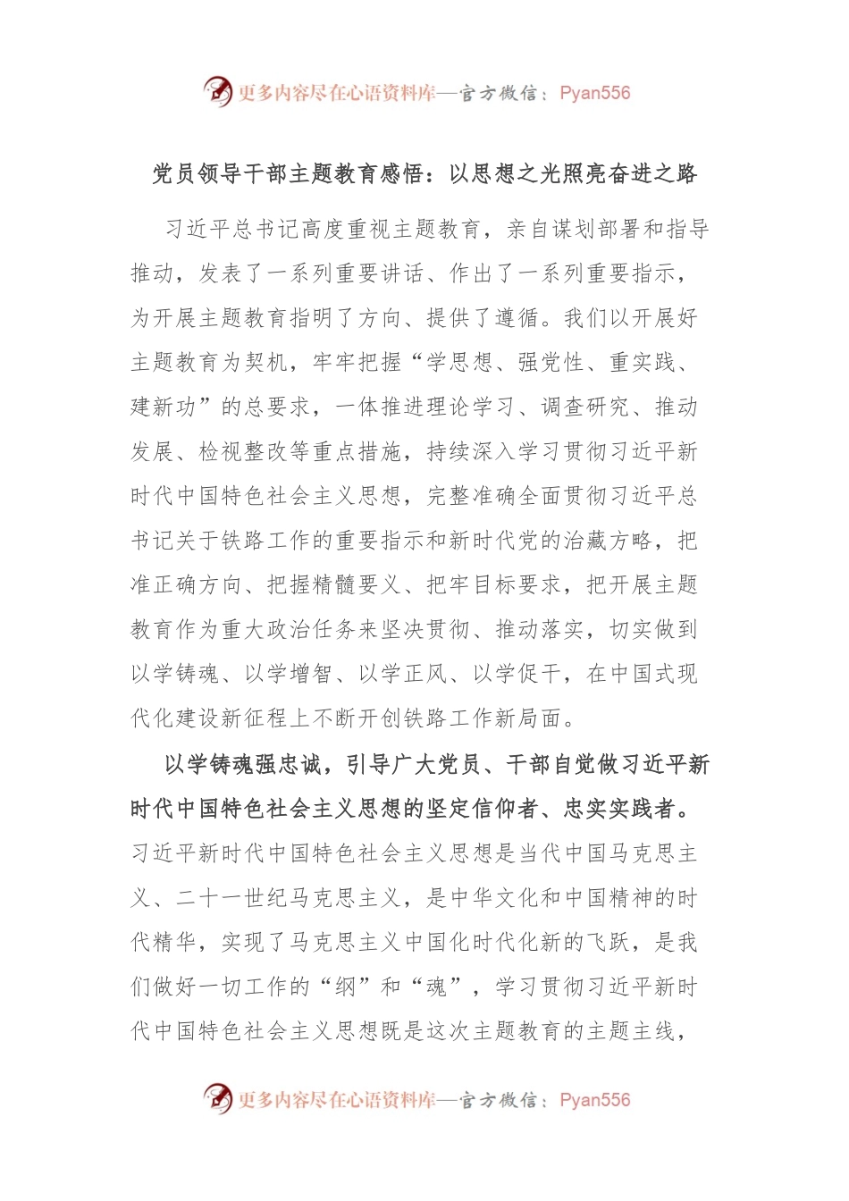 党员领导干部主题教育感悟：以思想之光照亮奋进之路.docx_第1页