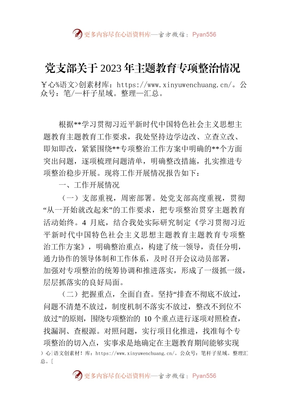 党支部关于2023年主题教育专项整治情况的报告.docx_第1页