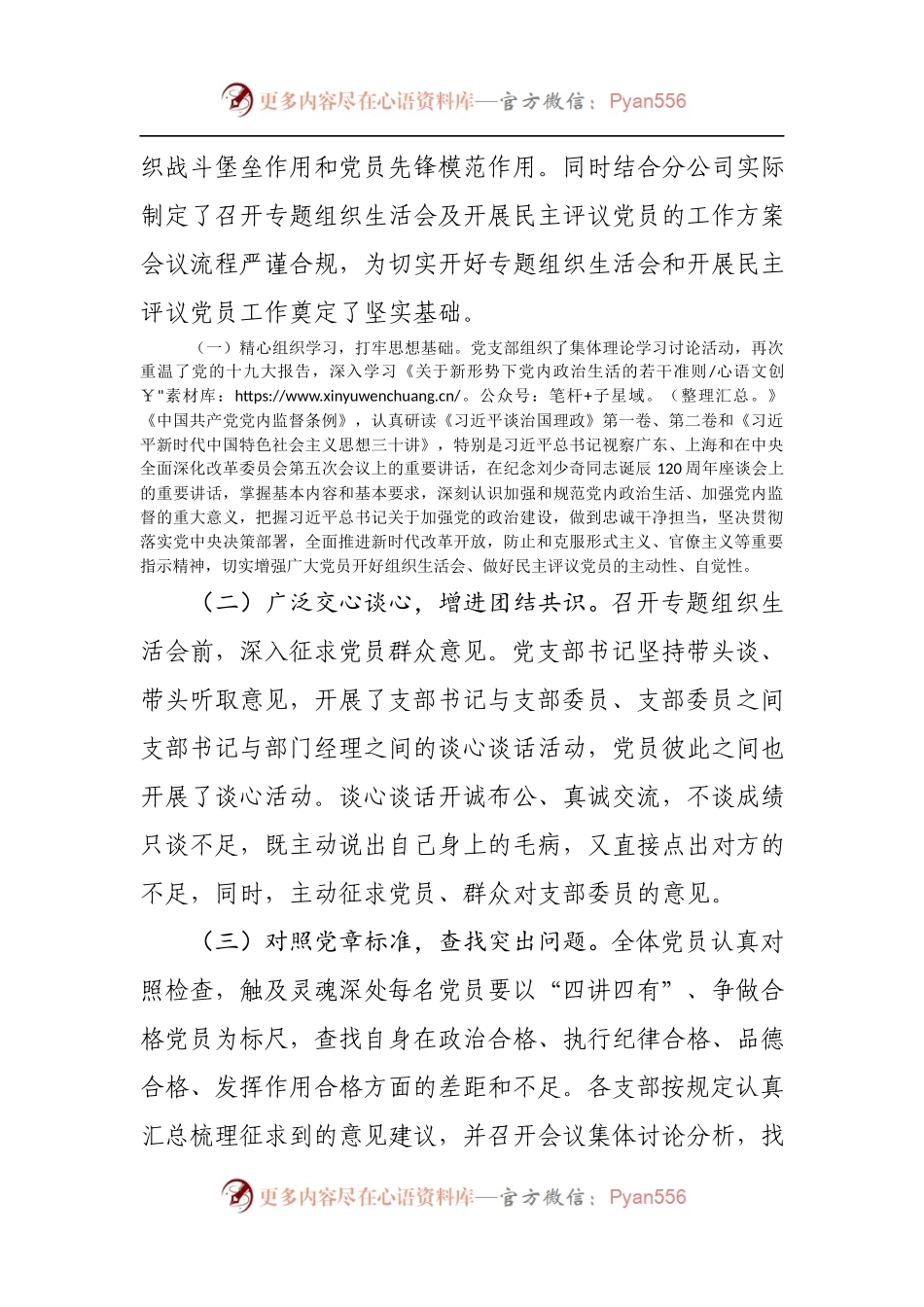 党支部专题组织生活会和开展民主评议党员情况的报告（范文）.docx_第2页