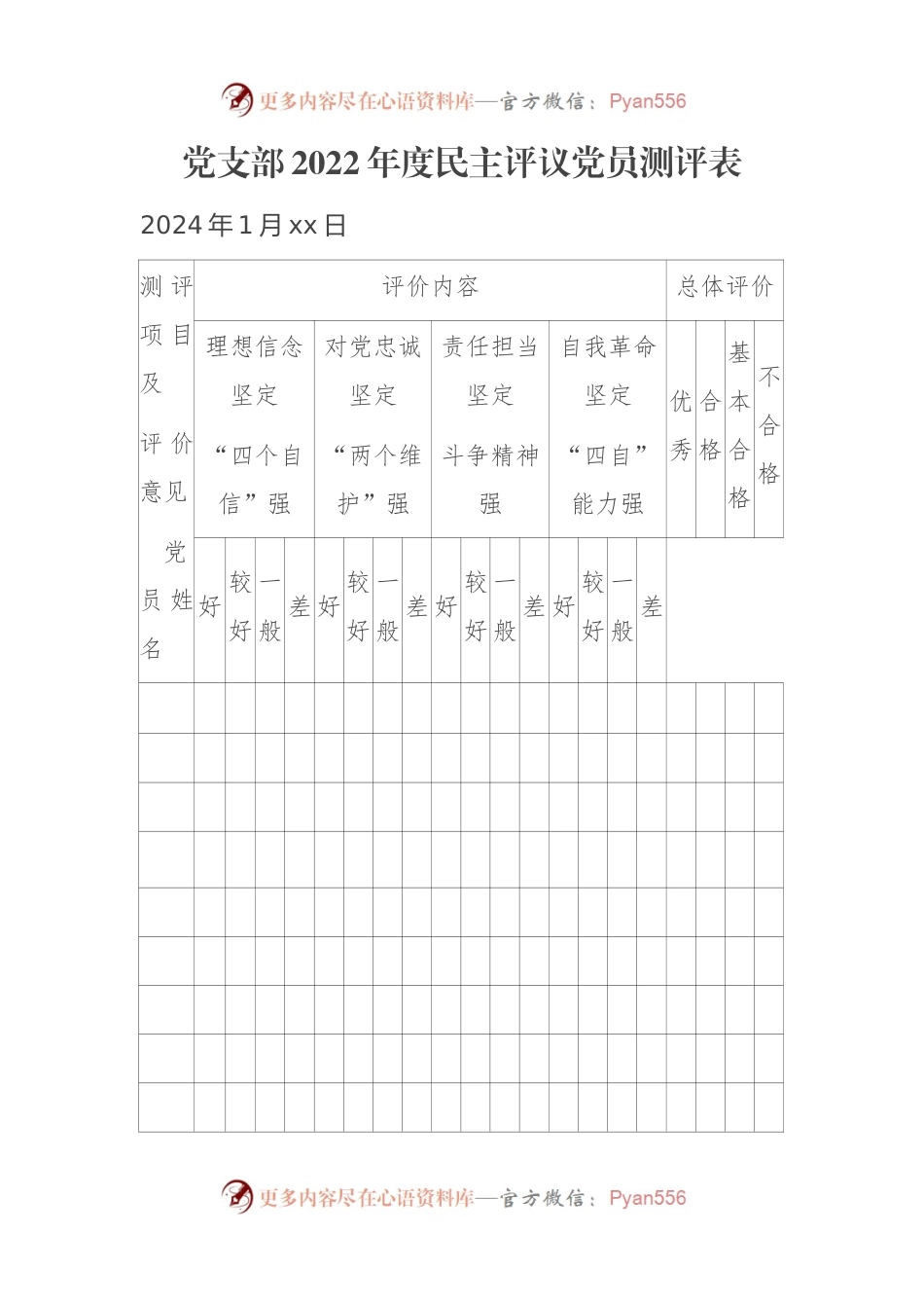 党支部2022年度民主评议党员测评表.docx_第1页