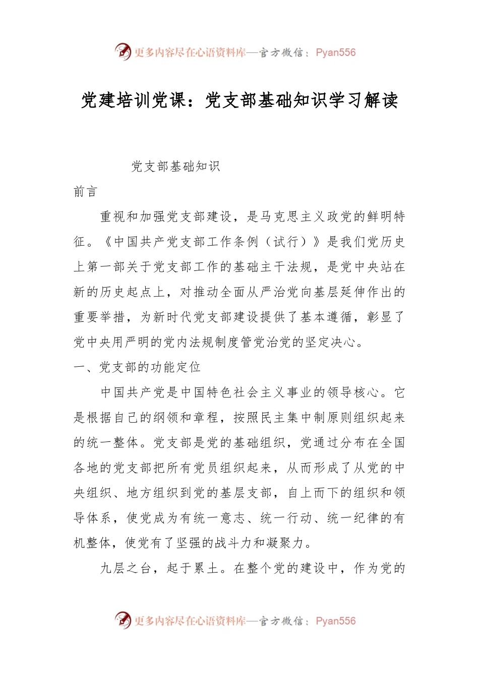 党建培训党课：党支部基础知识学习解读.docx_第1页