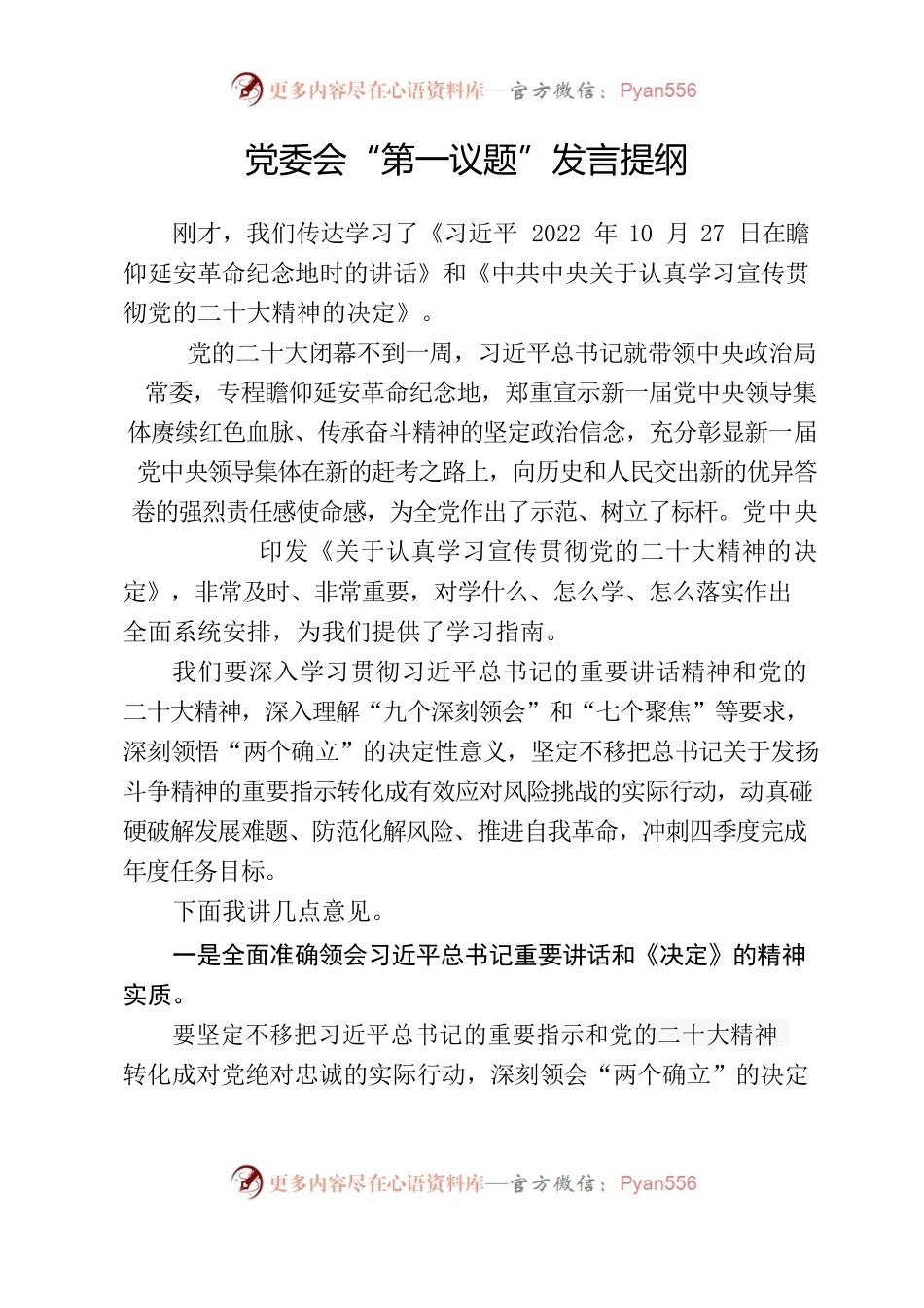 党委会“第一议题”发言提纲.docx_第1页