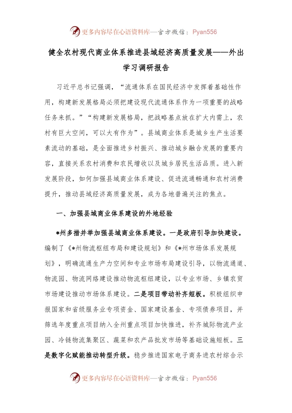 健全农村现代商业体系推进县域经济高质量发展——外出学习调研报告.docx_第1页