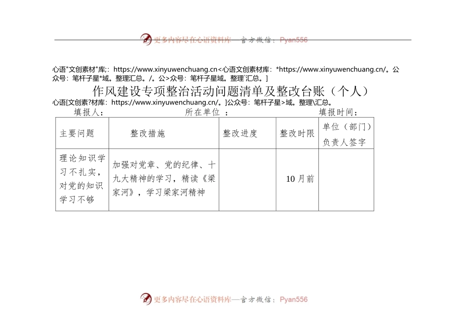 作风建设专项整治活动问题清单及整改台账（个人）.docx_第1页
