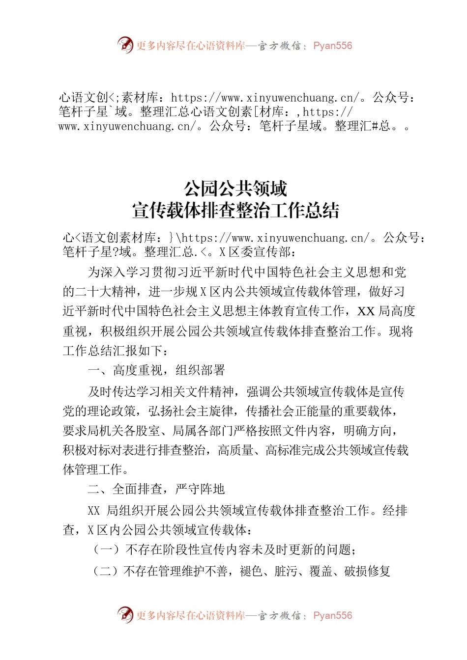 公园公共领域宣传载体排查整治工作总结.docx_第1页