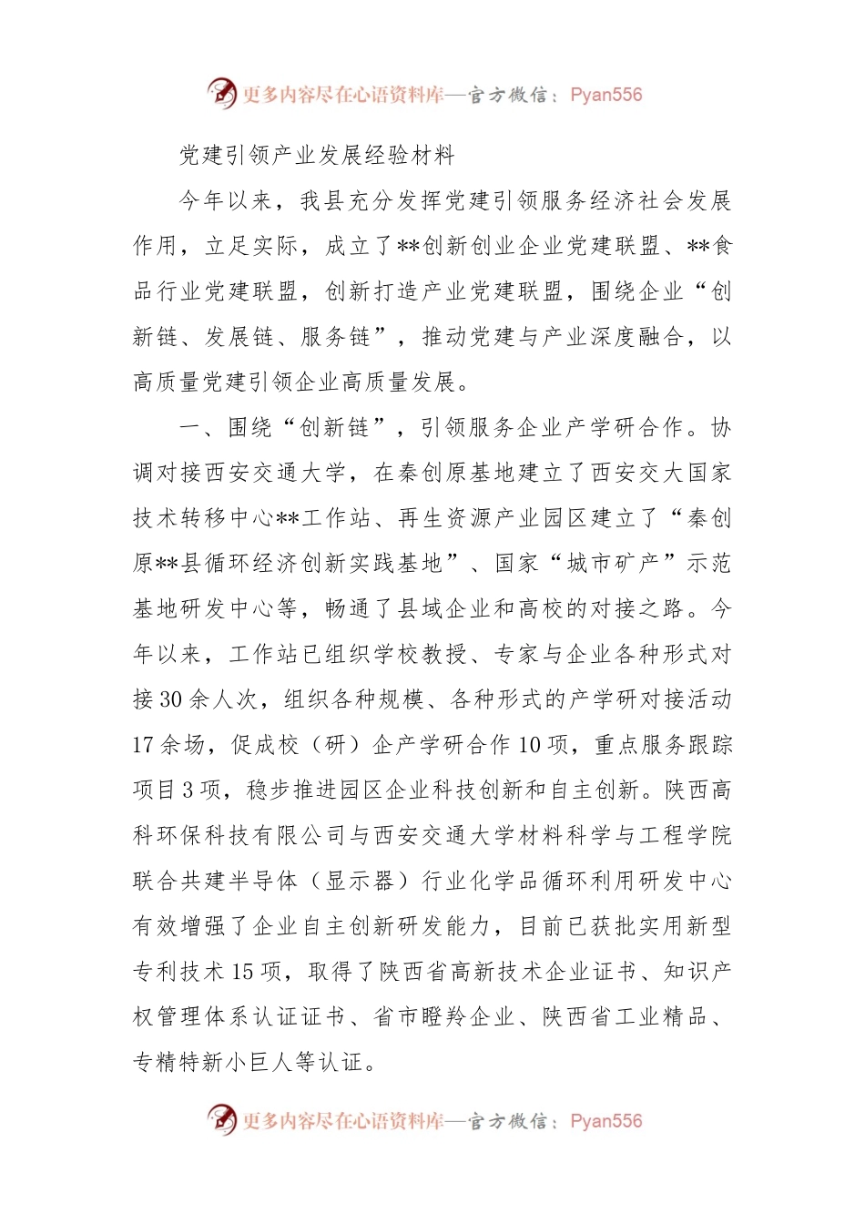 党建引领产业发展经验材料.docx_第1页
