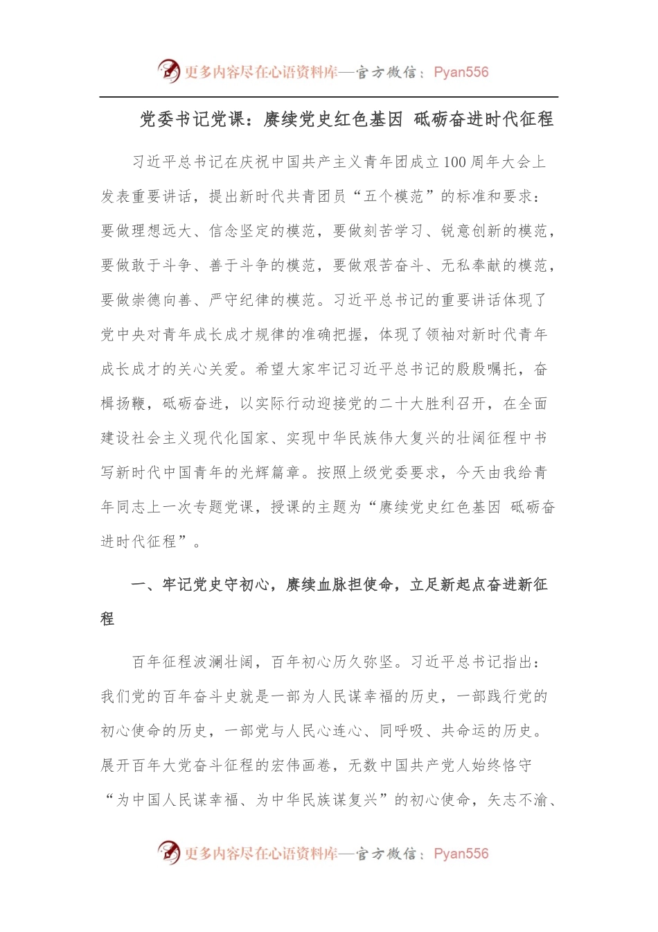 党委书记党课：赓续红色基因 砥砺奋进时代征程.docx_第1页