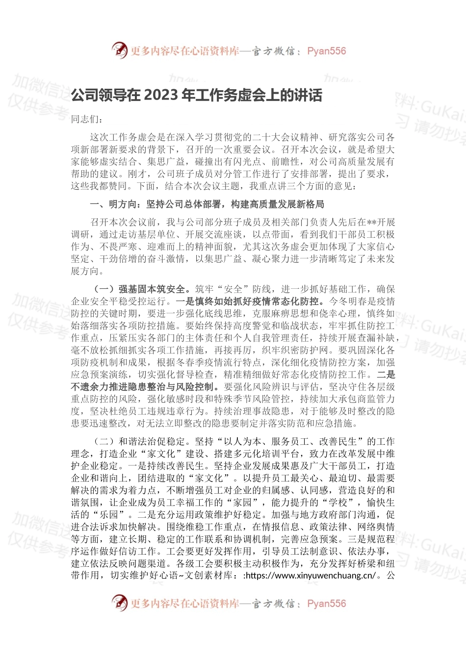 公司领导在2023年工作务虚会上的讲话.docx_第1页