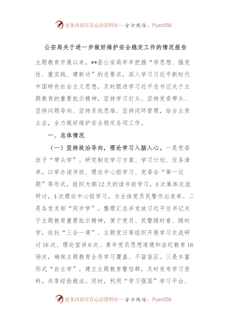 公安局关于进一步做好维护安全稳定工作的情况报告.docx_第1页