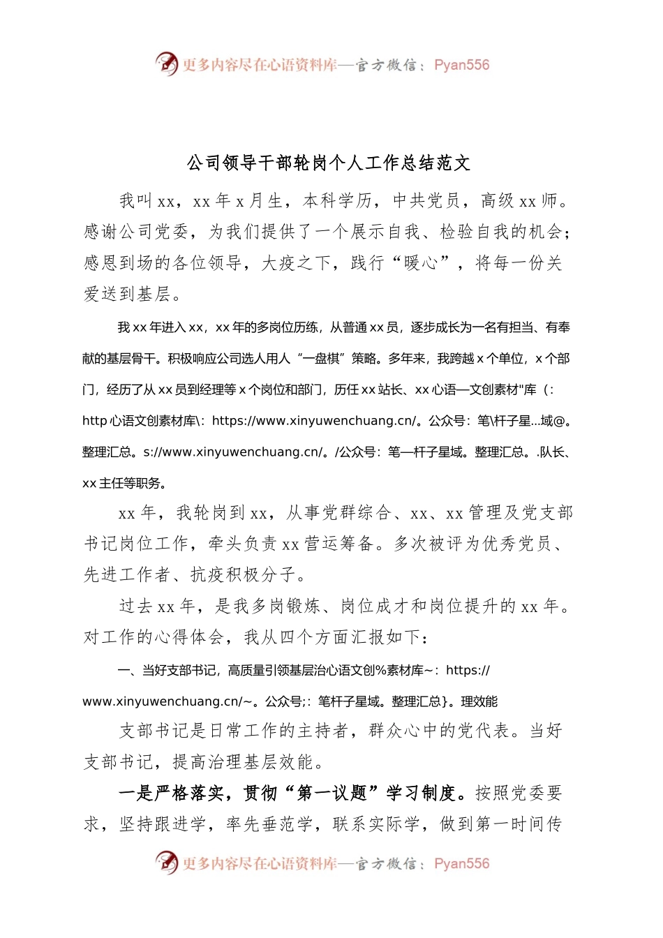公司领导干部轮岗个人工作总结集团企业述职报告汇报.docx_第1页