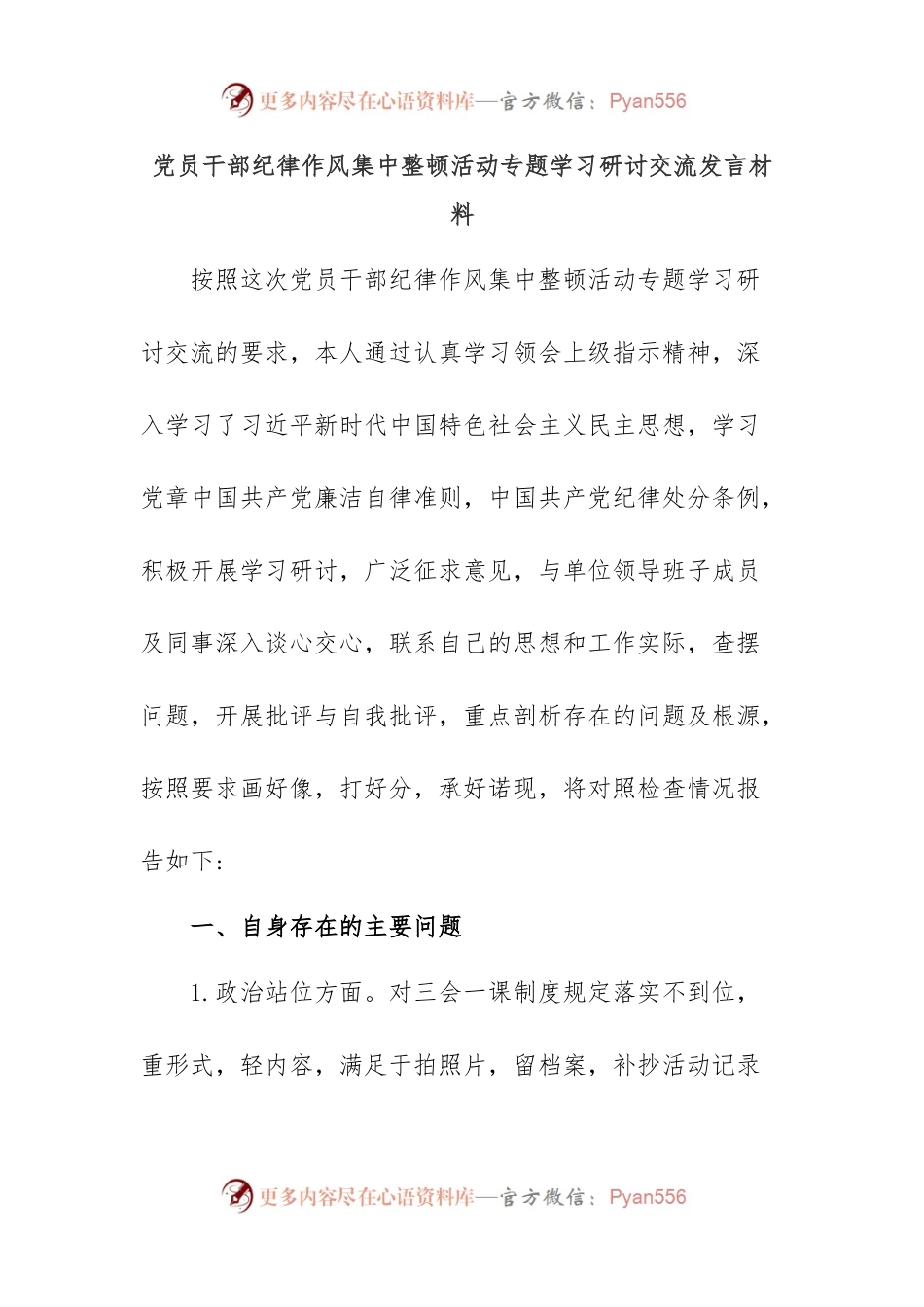党员干部纪律作风集中整顿活动专题学习研讨交流发言材料.docx_第1页
