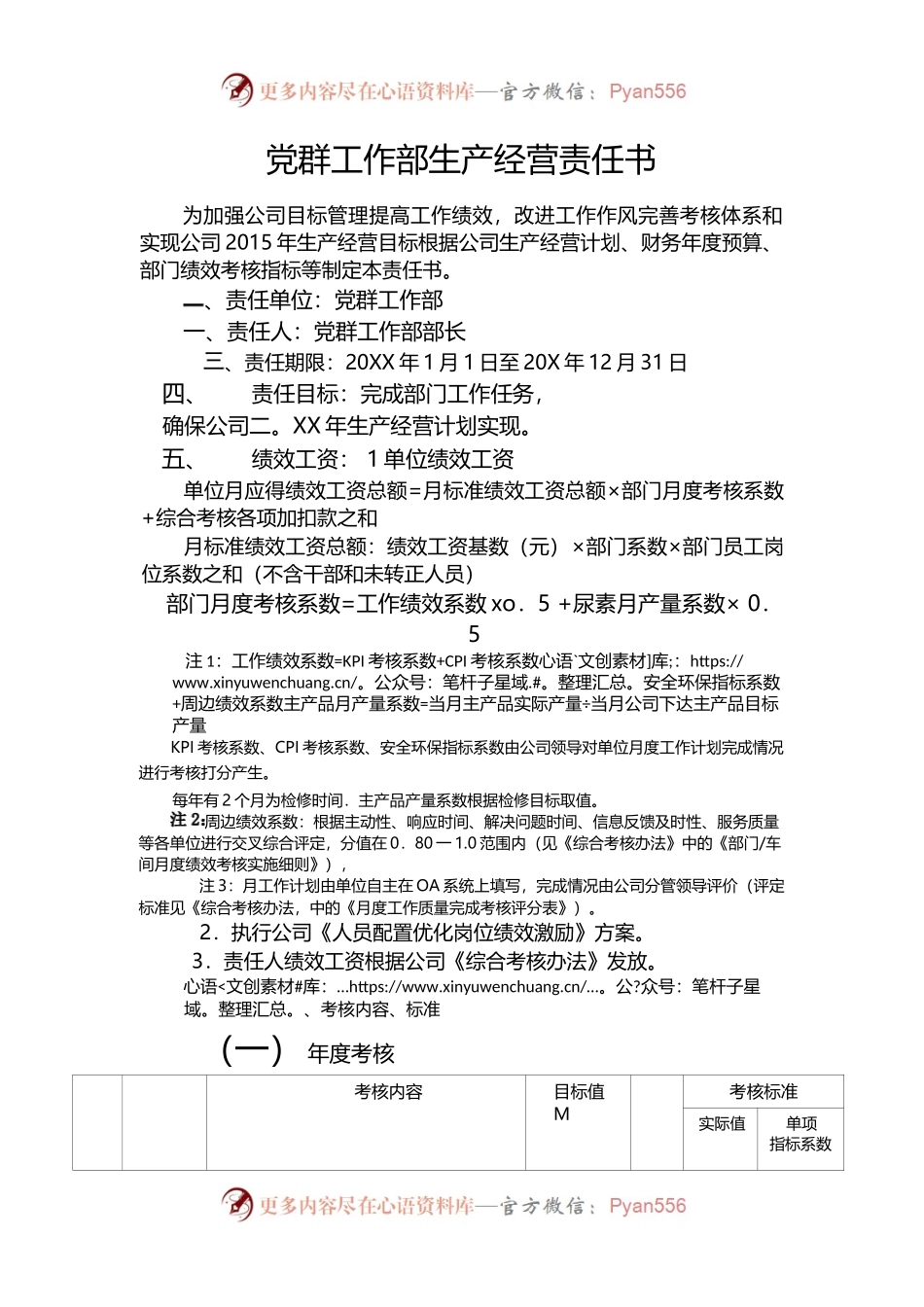 党群工作部生产经营责任书.docx_第1页