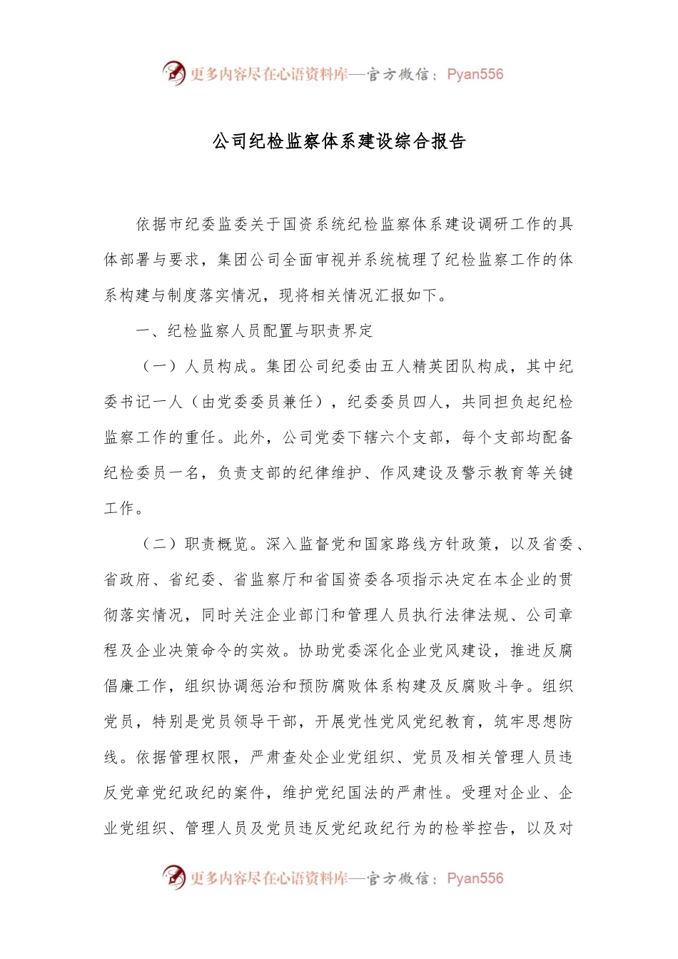 公司纪检监察体系建设综合报告.docx_第1页