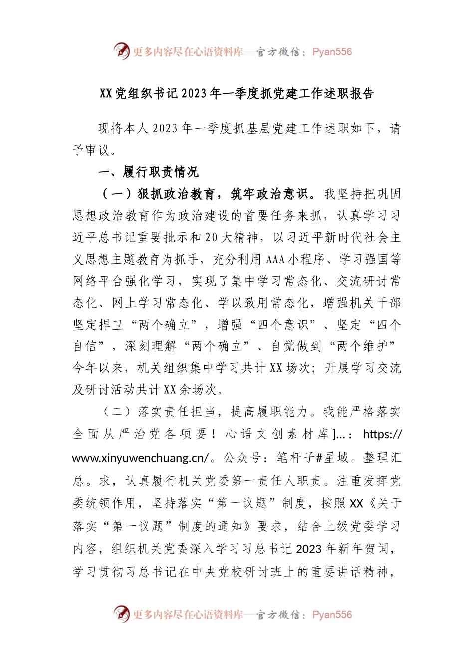 党组织书记2023年一季度抓党建工作述职报告.docx_第1页