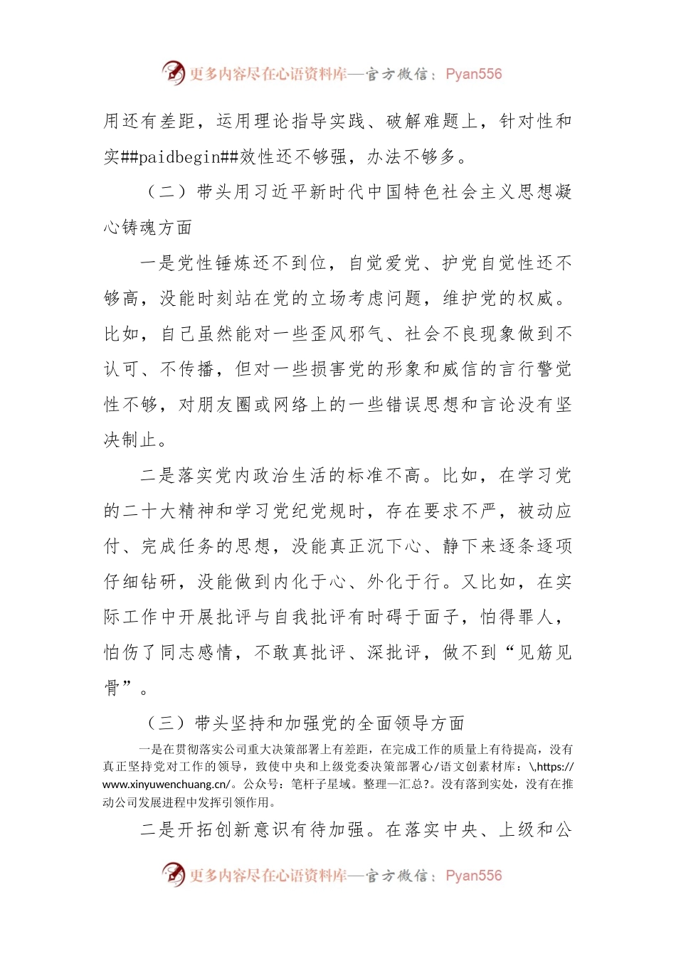 公司领导2023年六个带头专题民主生活会对照检查材料范文(六个方面）.docx_第2页