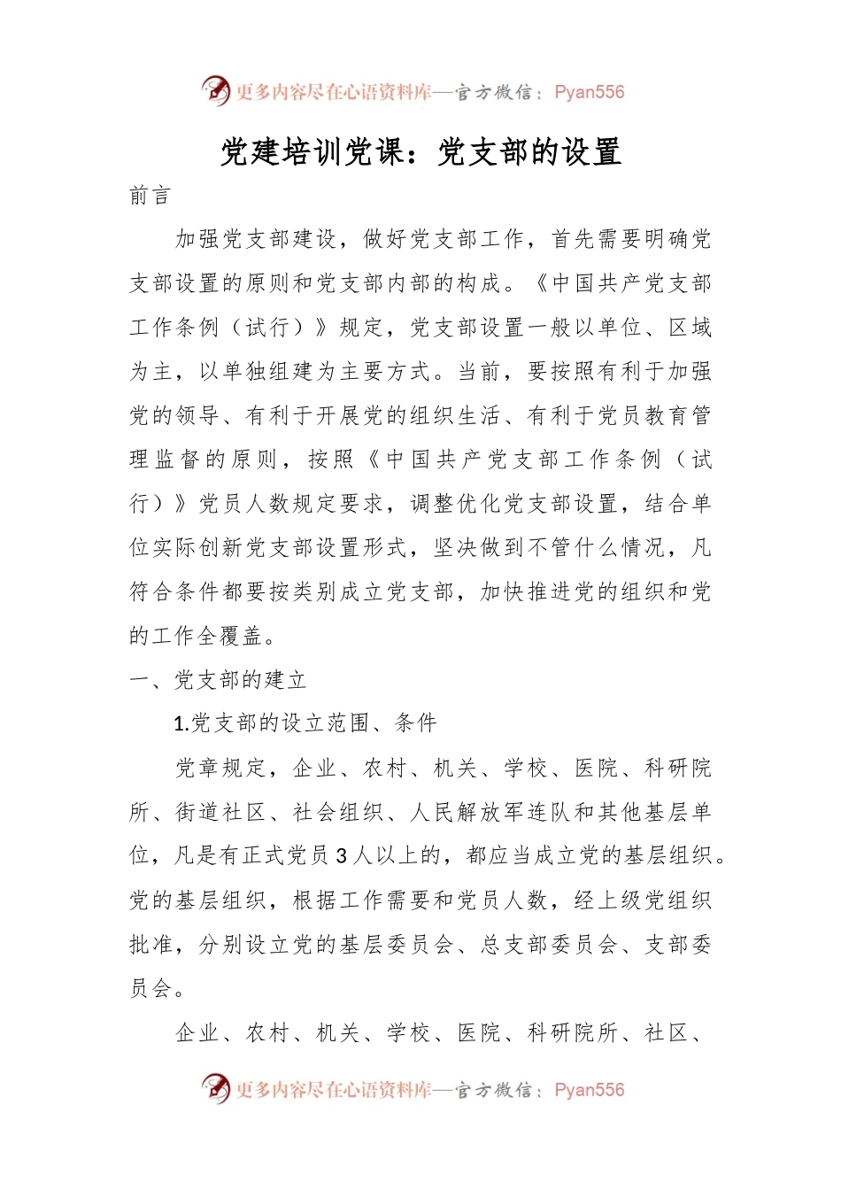 党建培训党课：党支部的设置.docx_第1页