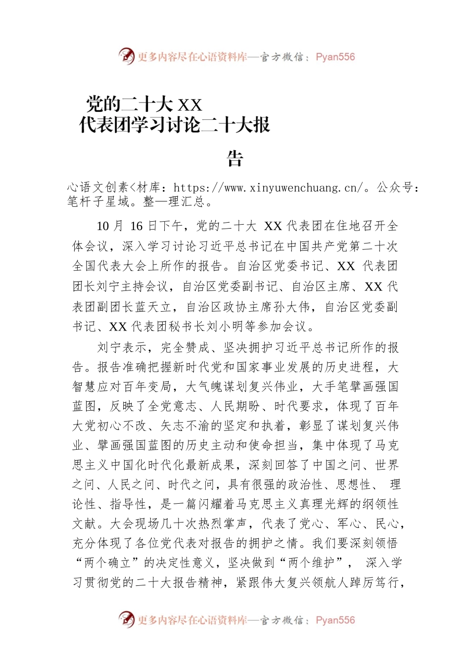 党的二十大XX代表团学习讨论二十大报告（20221017）.docx_第1页