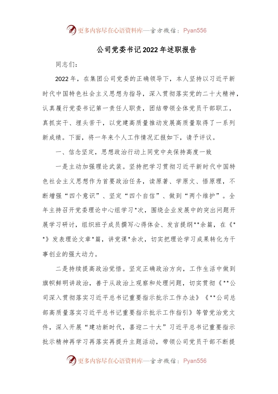 公司党委书记2022年述职报告.docx_第1页