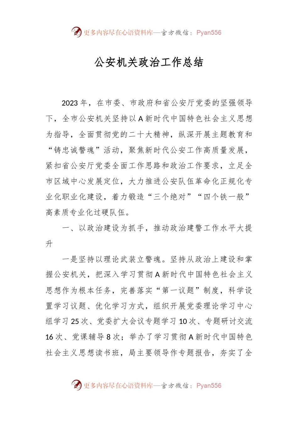 公安机关政治工作总结.docx_第1页