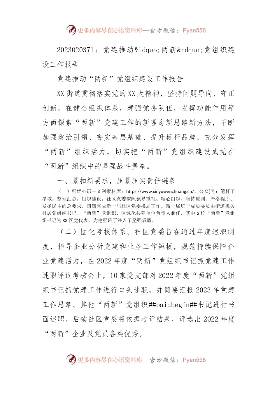 党建推动“两新”党组织建设工作报告.docx_第1页