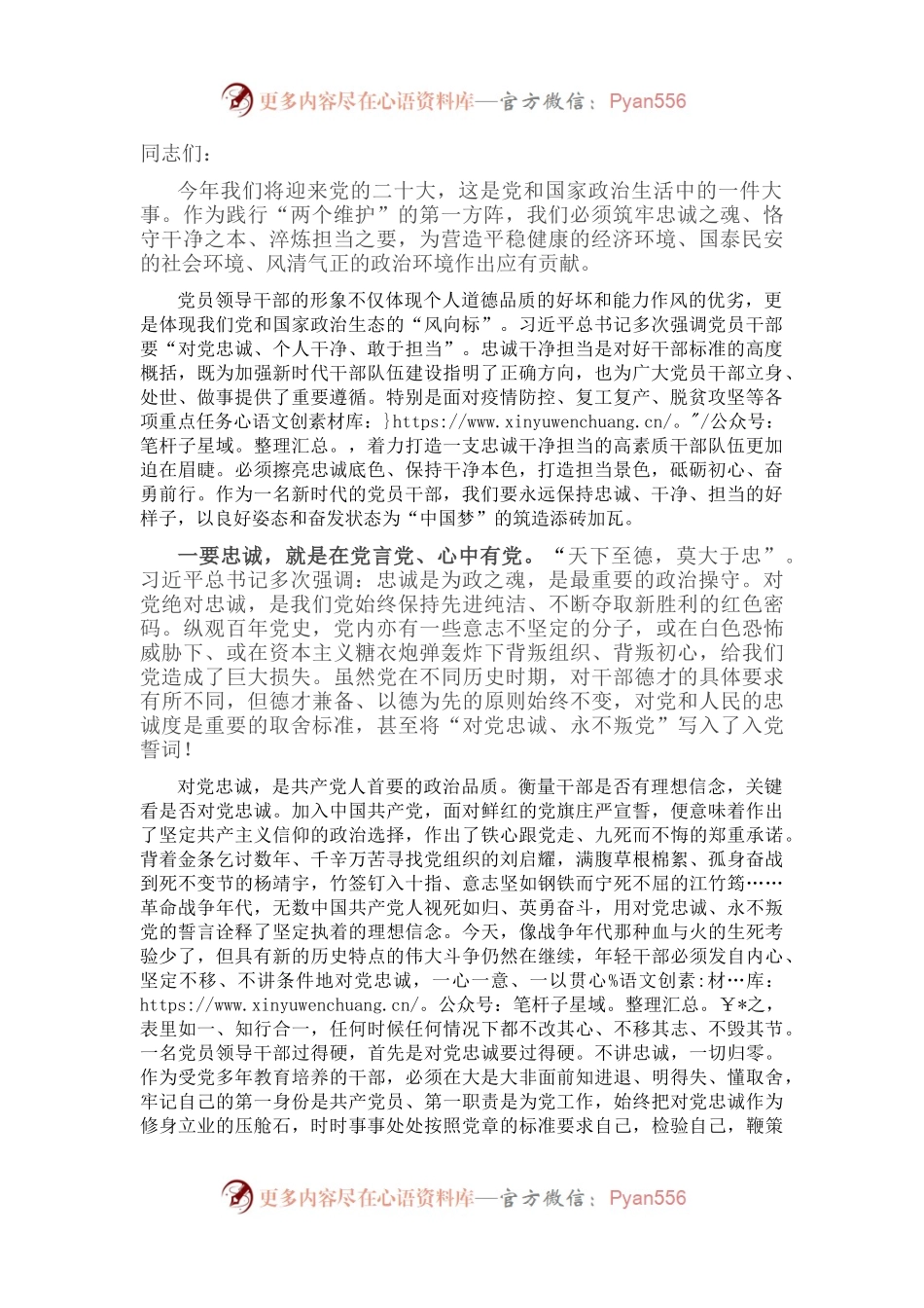 党课：永葆忠诚干净担当 坚决走好第一方阵 以实际行动迎接党的二十大胜利召开.docx_第1页