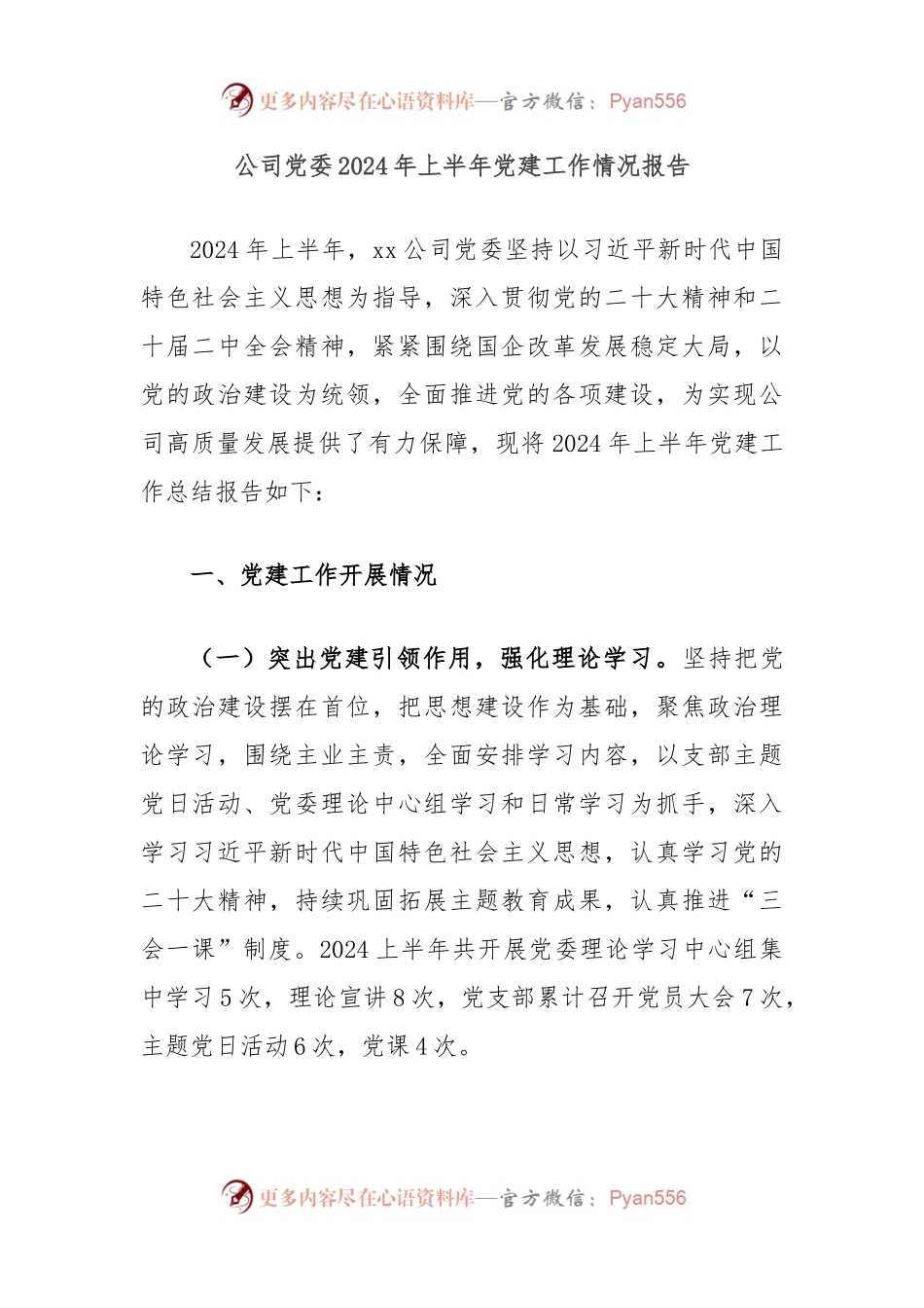 公司党委2024年上半年党建工作情况报告.docx_第1页