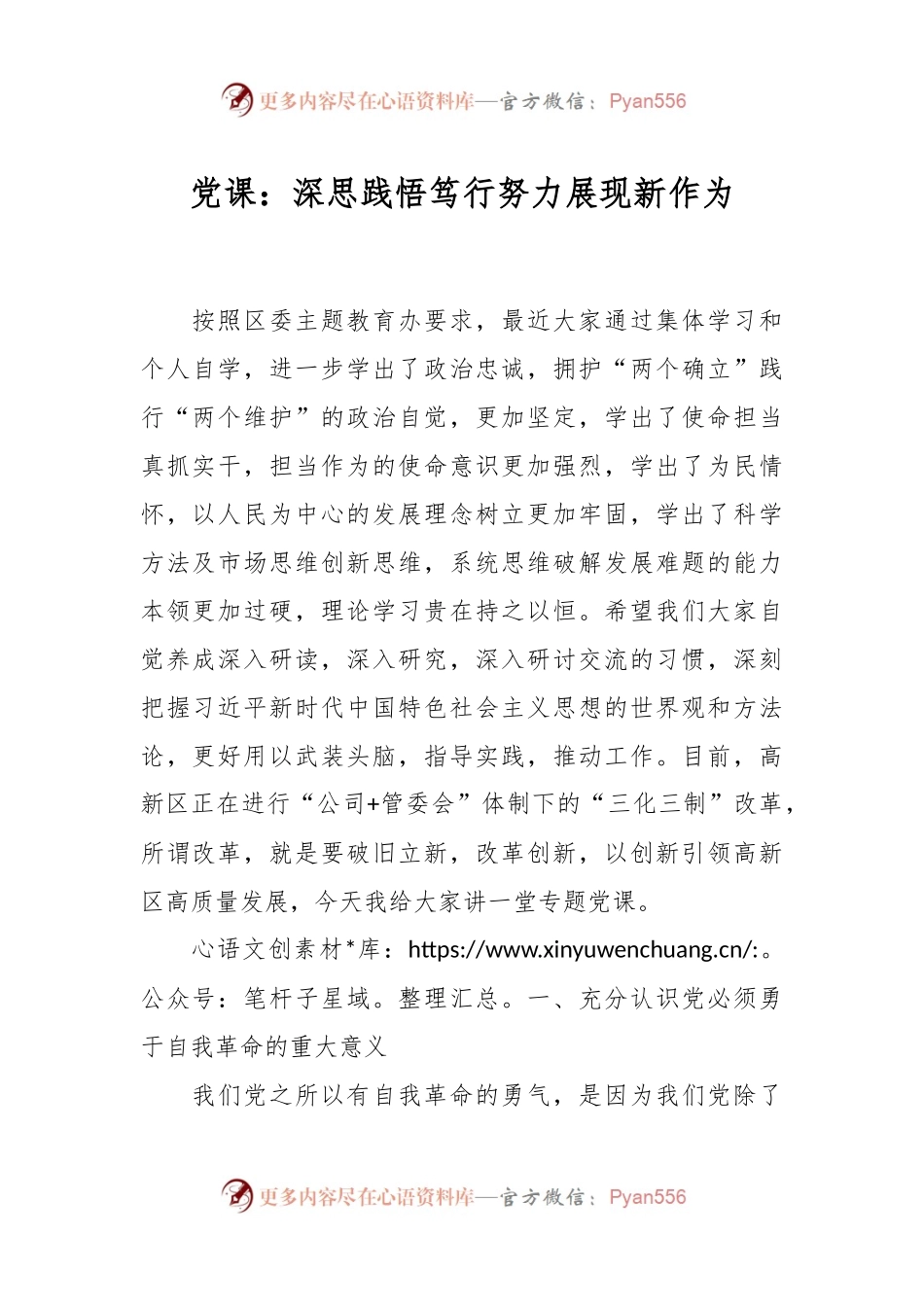 党课：深思践悟笃行努力展现新作为.docx_第1页