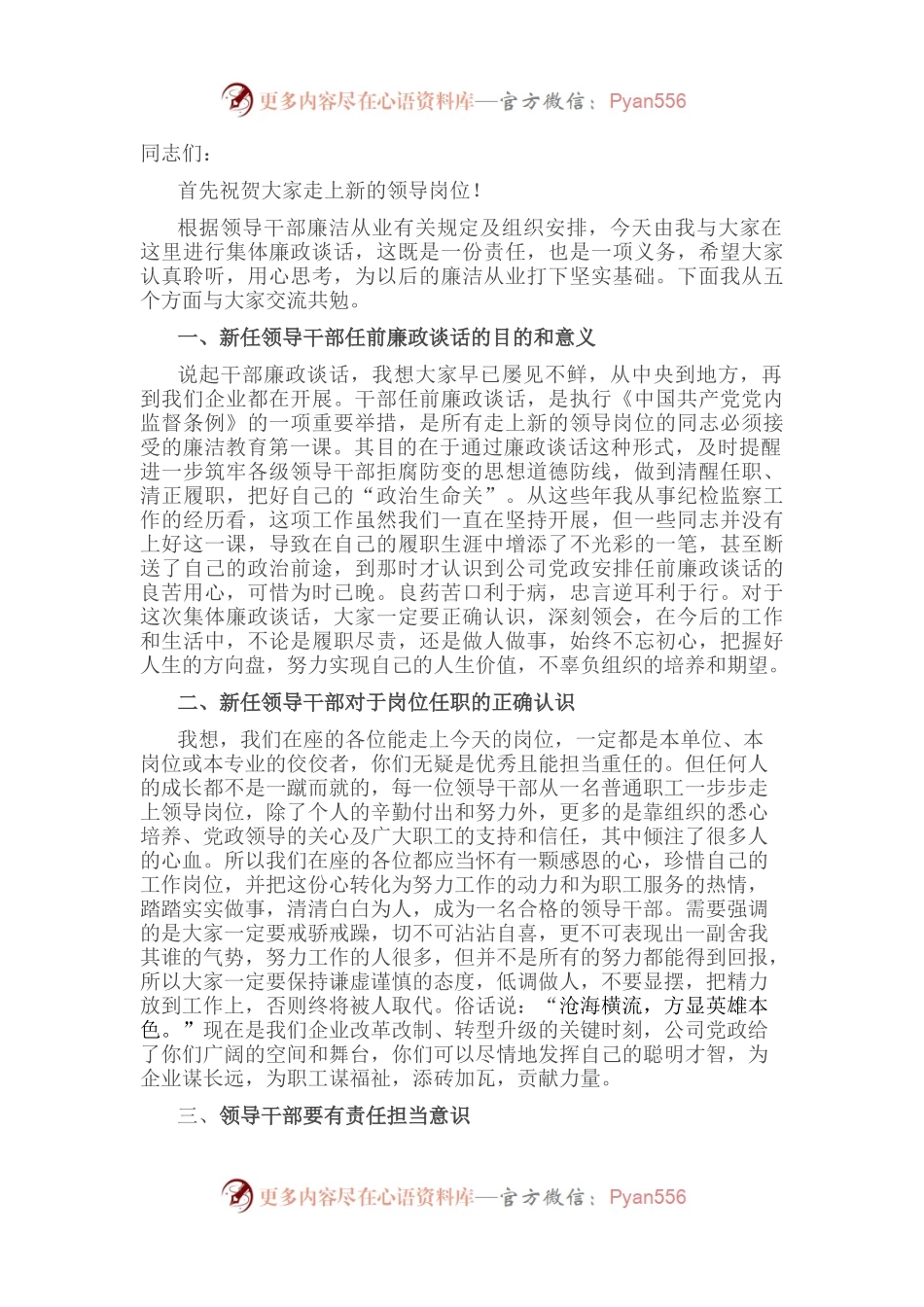 公司新任命基层管理干部廉政谈话.docx_第1页