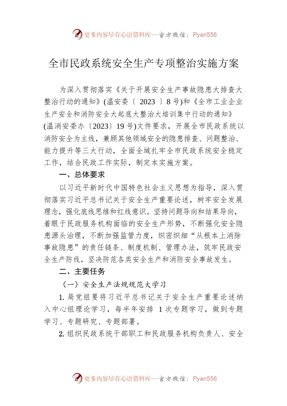 全市民政系统安全生产专项整治实施方案（20230420）.docx_第1页
