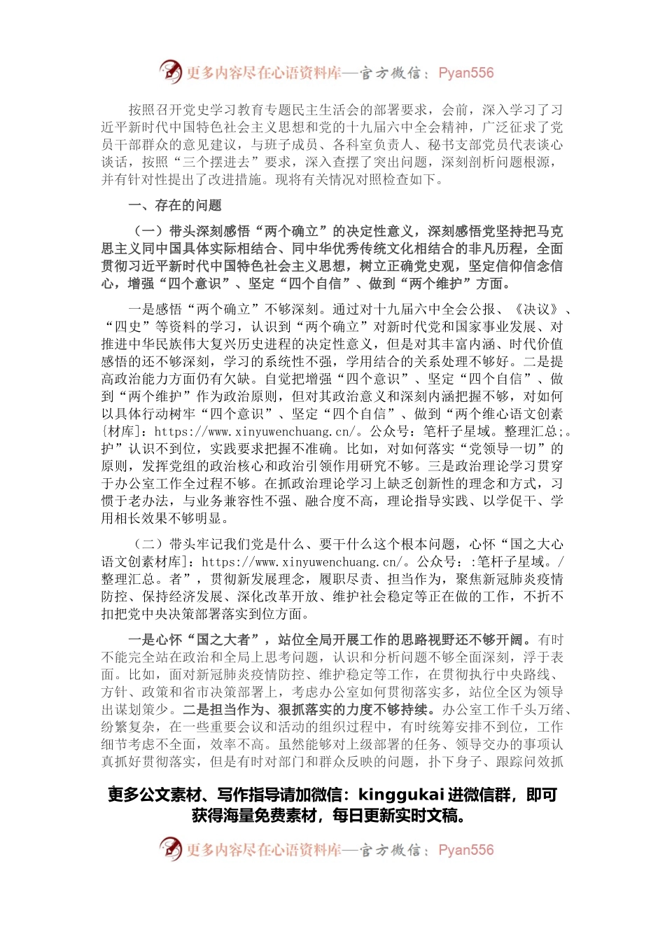 党史学习教育专题民主生活会个人对照检查材料（区府办主任）.docx_第1页
