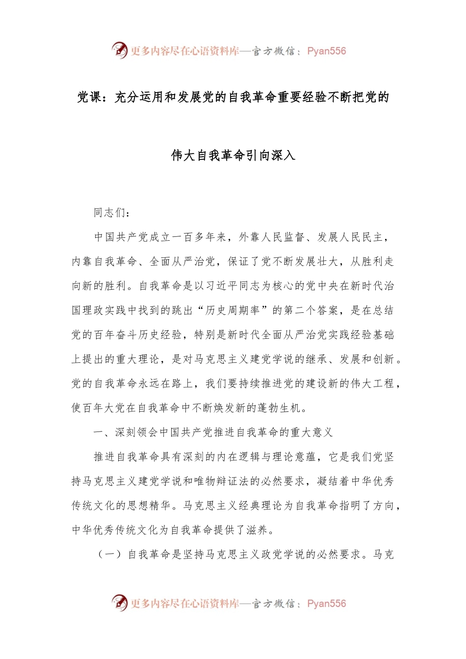党课：充分运用和发展党的自我革命重要经验 不断把党的伟大自我革命引向深入.docx_第1页