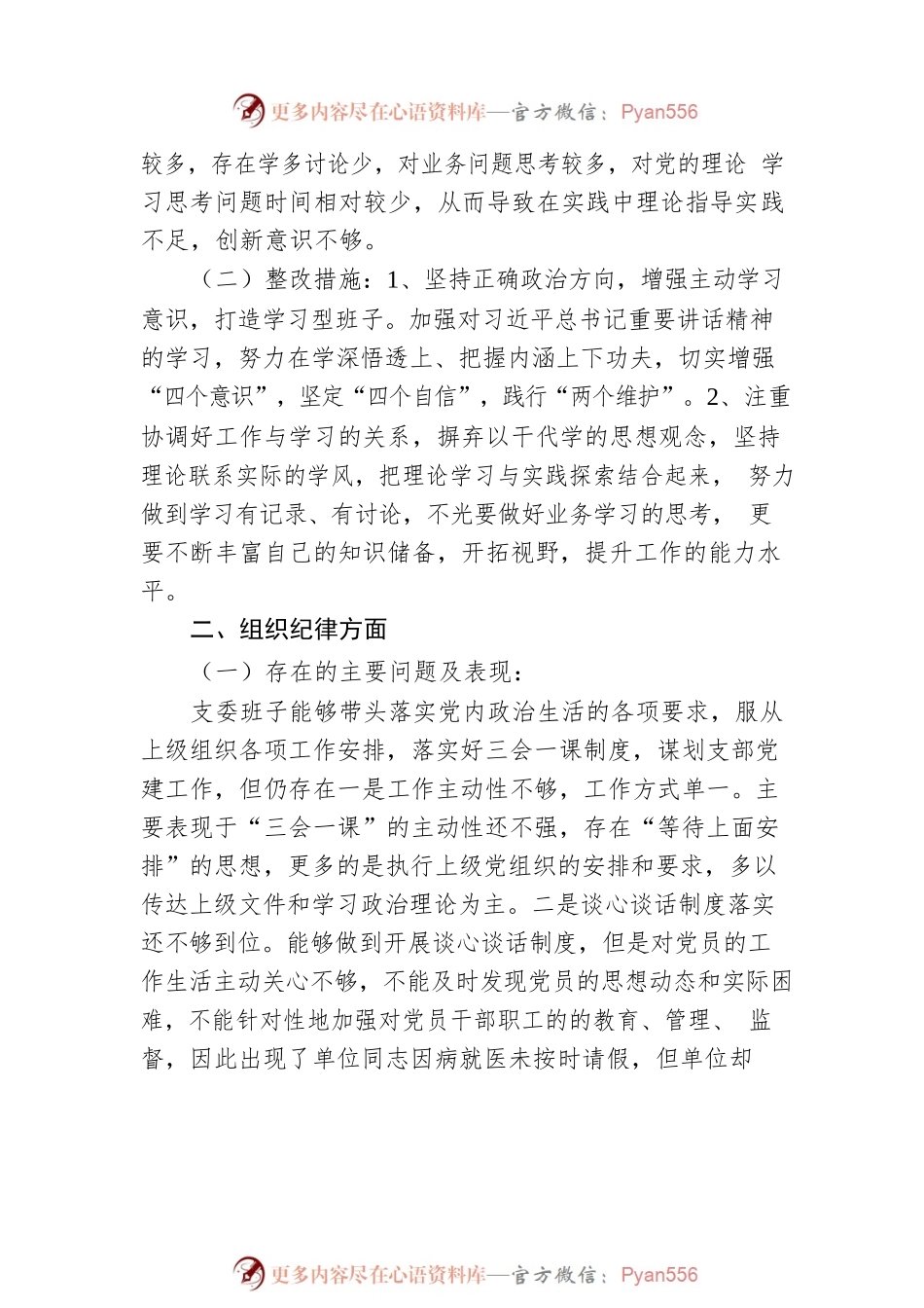 党支部班子关于“六个纪律”政治体检自查自纠报告.docx_第2页