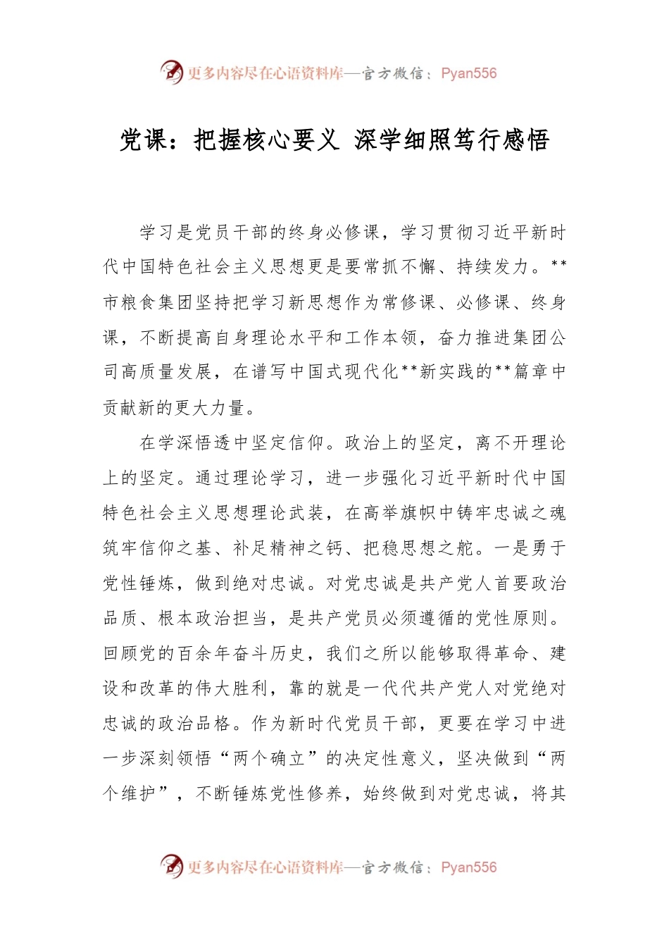 党课：把握核心要义 深学细照笃行感悟.docx_第1页