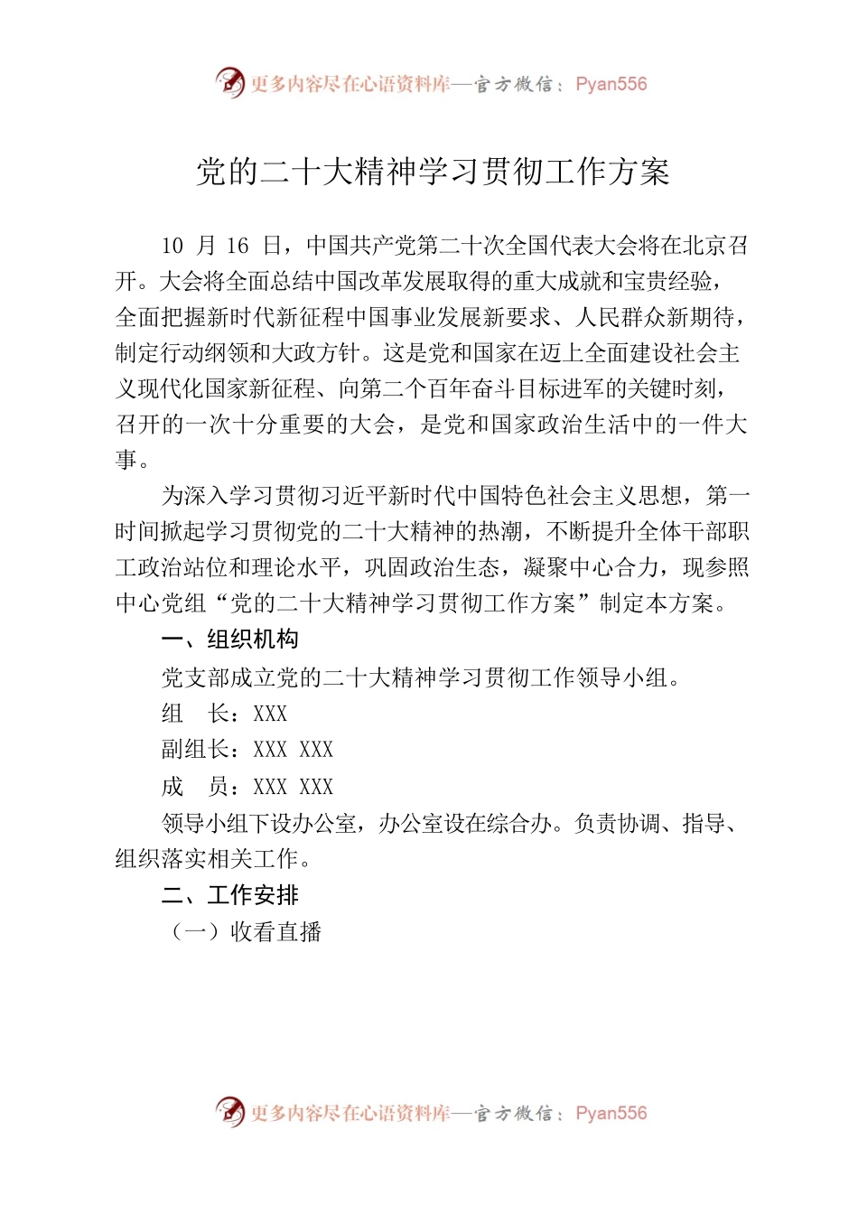 党的二十大精神学习贯彻工作方案.docx_第1页
