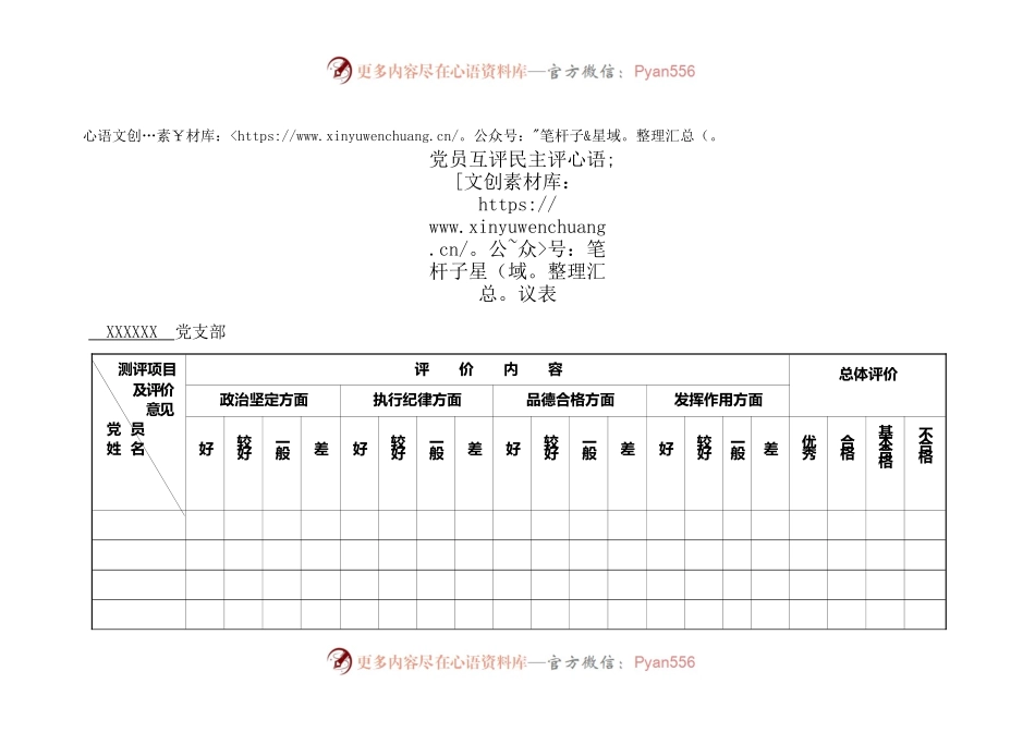 党员互评民主评议表（模板）.docx_第1页