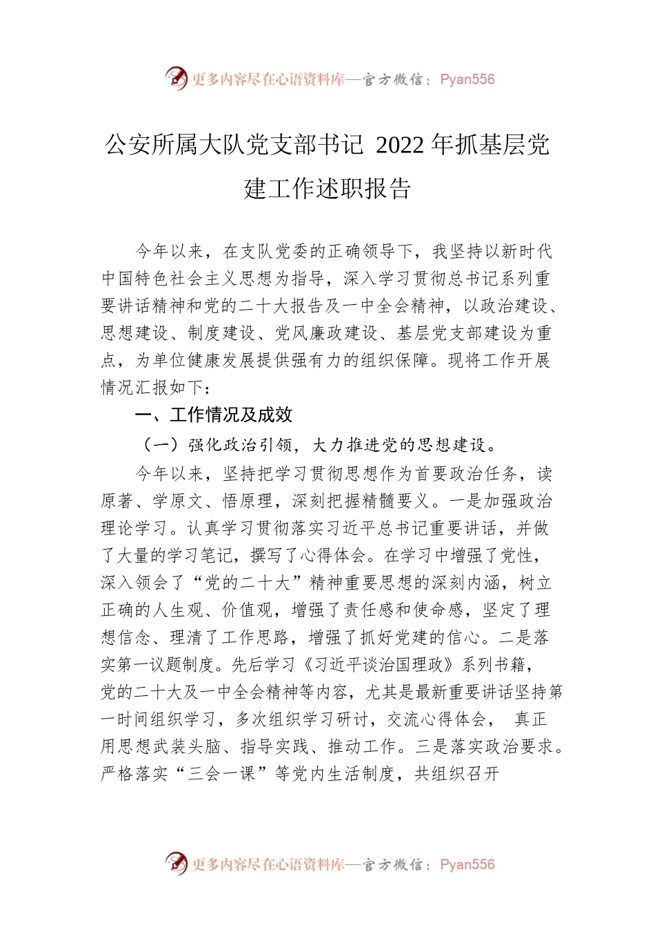 公安所属大队党支部书记2022年抓基层党建工作述职报告.docx_第1页