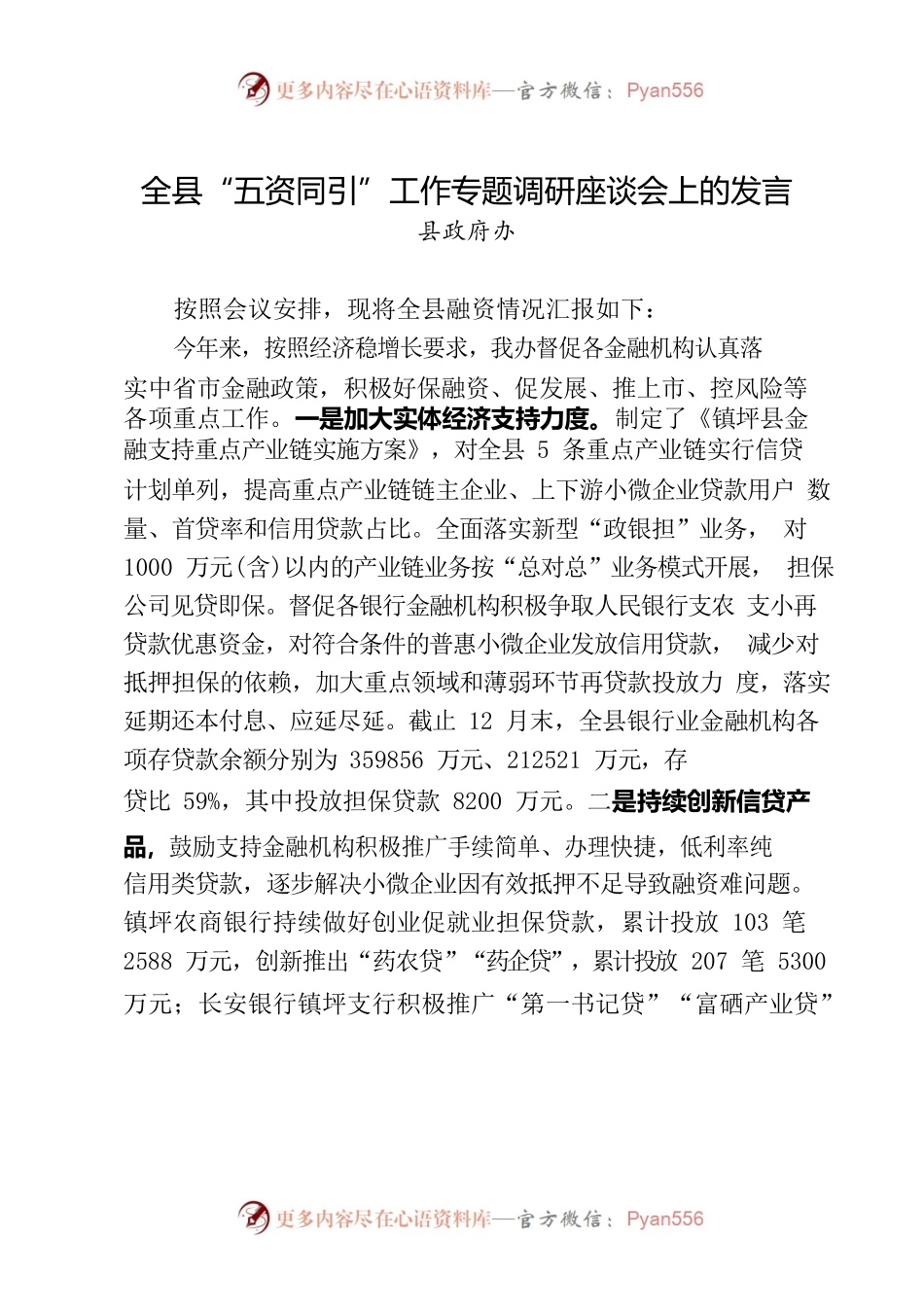 全县“五资同引”工作专题调研座谈会上的发言(政府办).docx_第1页