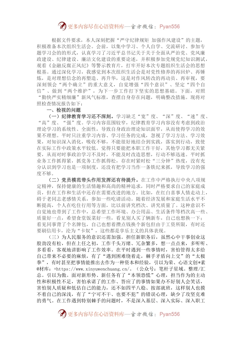 党员“严守纪律规矩 加强作风建设”组织生活会个人对照检查材料.docx_第1页