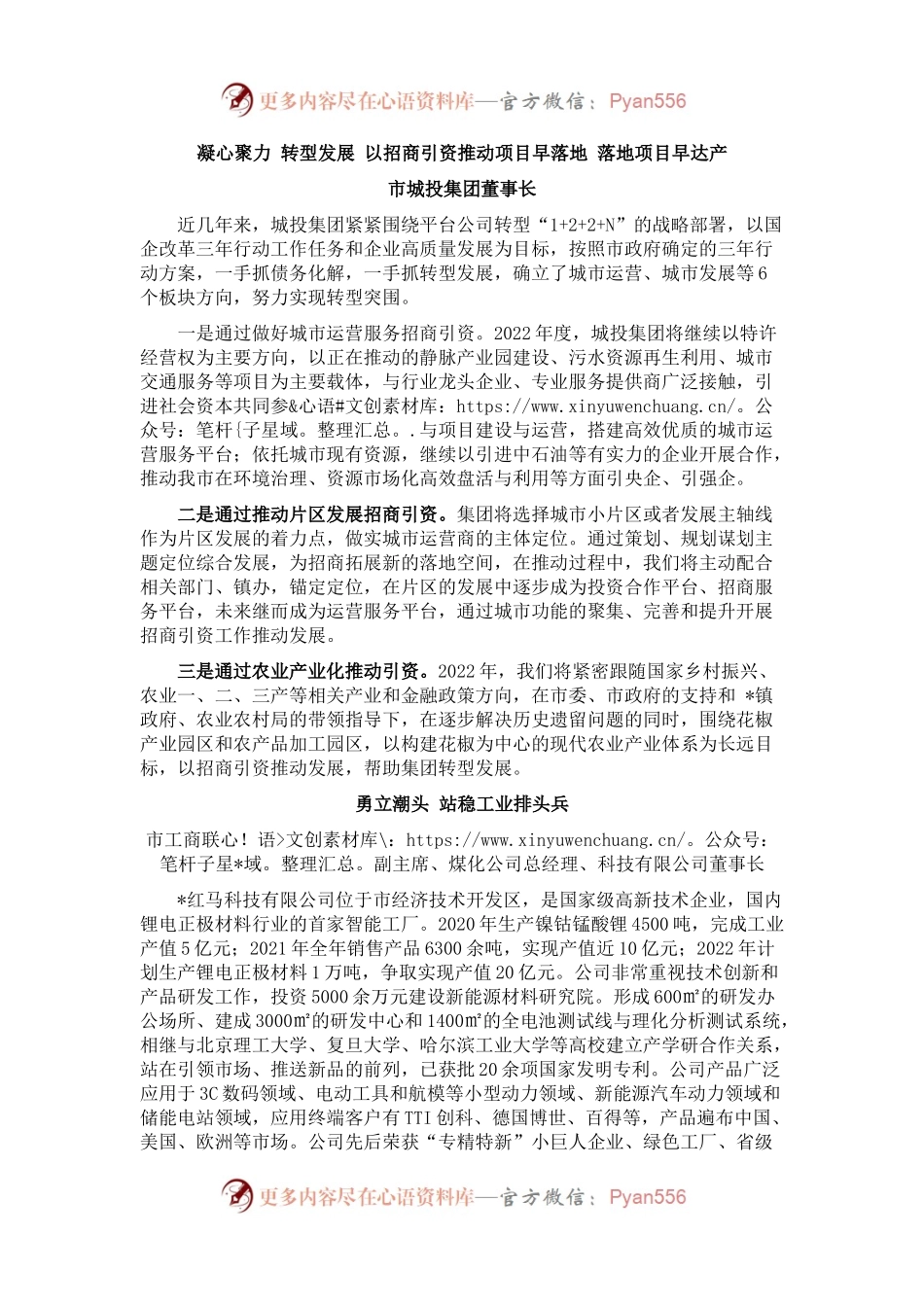 全市招商引资工作会议发言材料（3篇）.docx_第1页