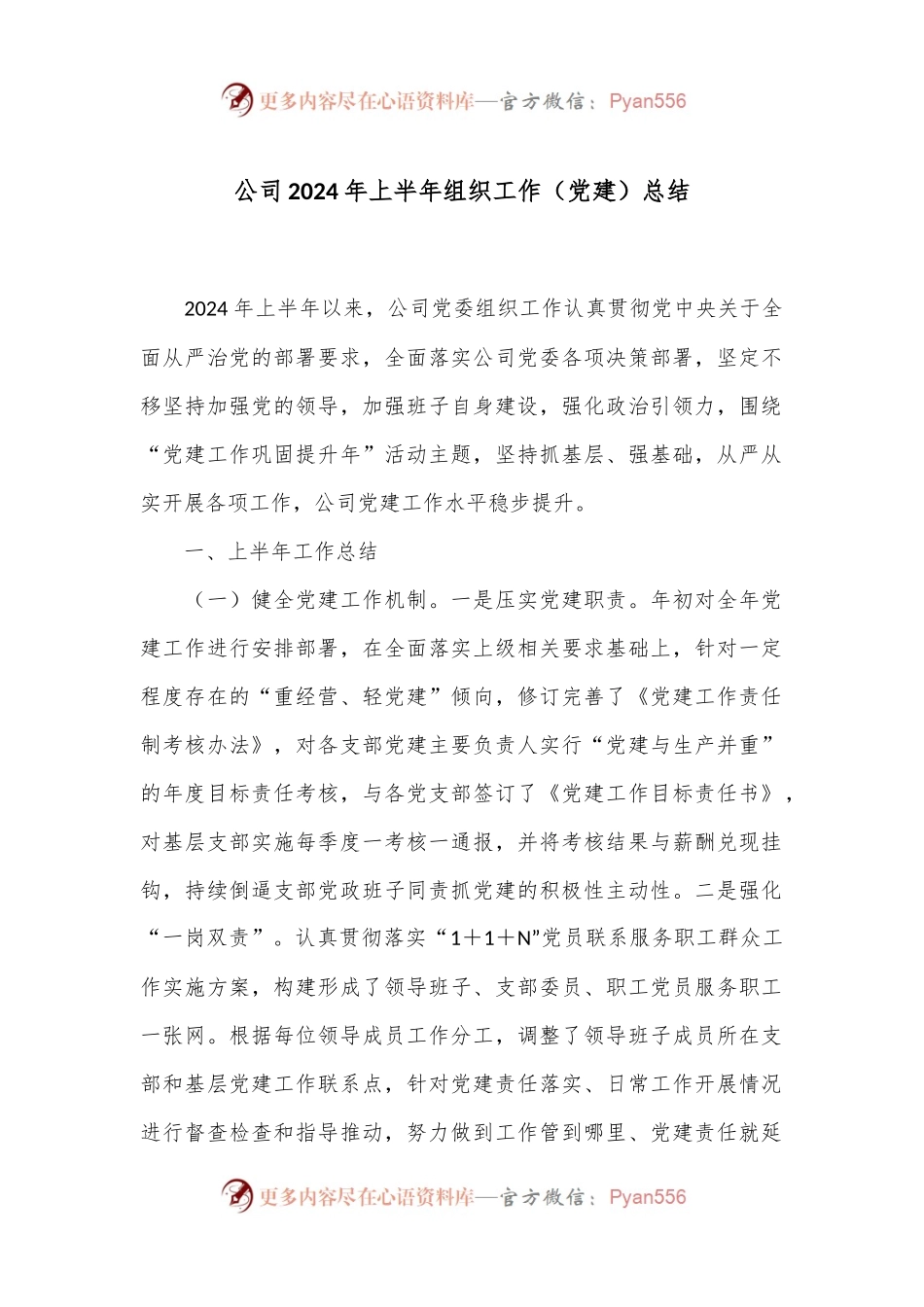 公司2024年上半年组织工作（党建）总结.docx_第1页