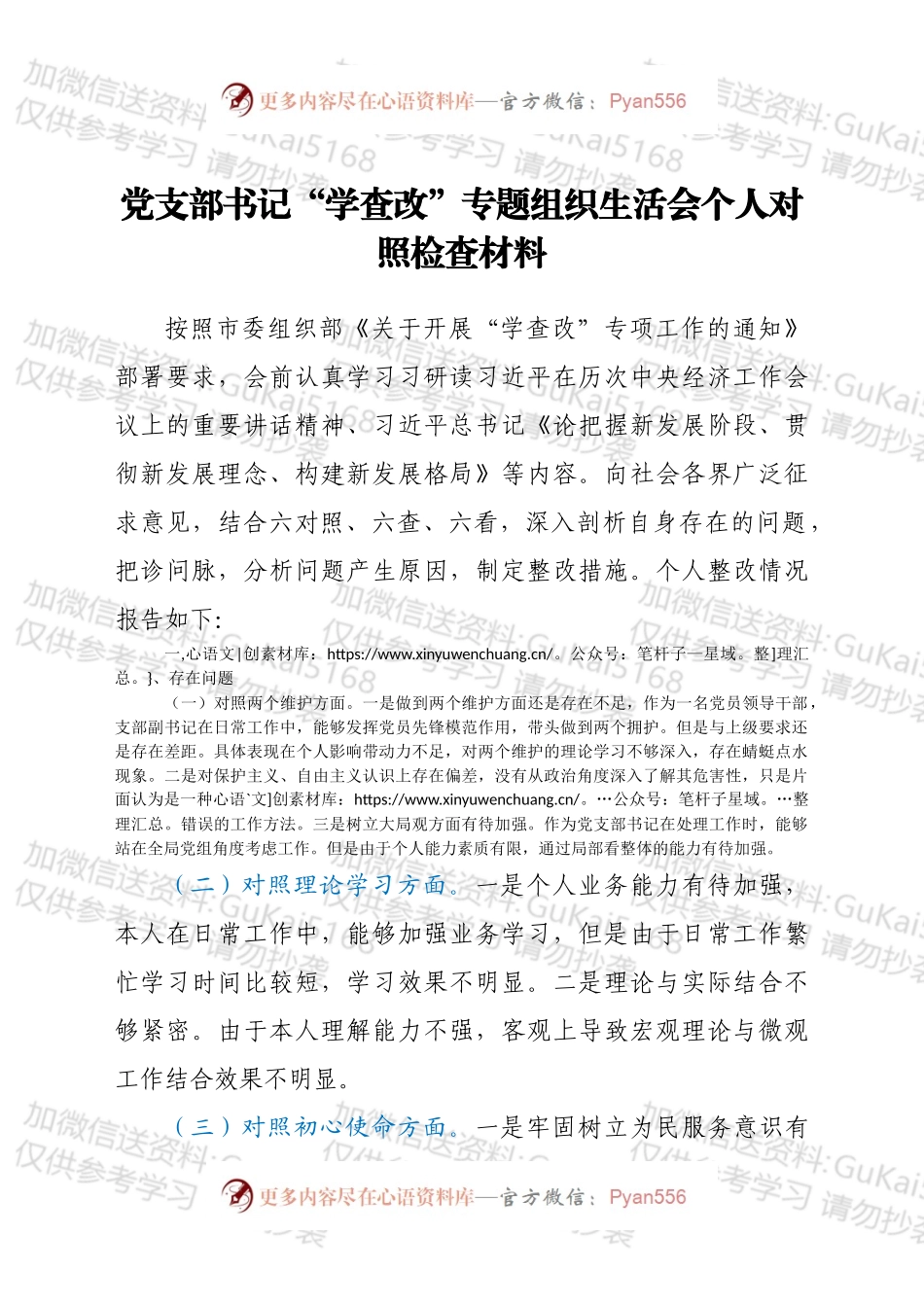 党支部书记“学查改”专题组织生活会个人对照检查材料.docx_第1页