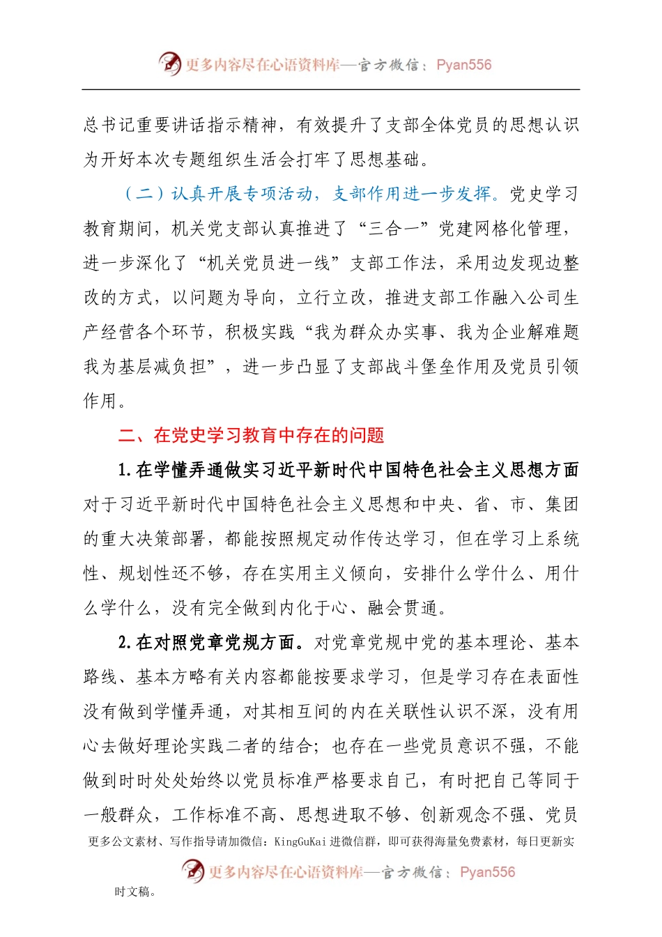 党史学习教育专题组织生活会党支部班子对照检查材料.docx_第2页