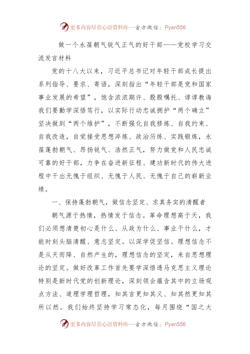 做一个永葆朝气锐气正气的好干部——党校学习交流发言材料.docx_第1页
