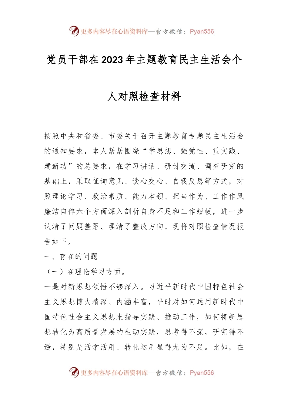 党员干部在2023年主题教育民主生活会个人 对照检查材料.docx_第1页