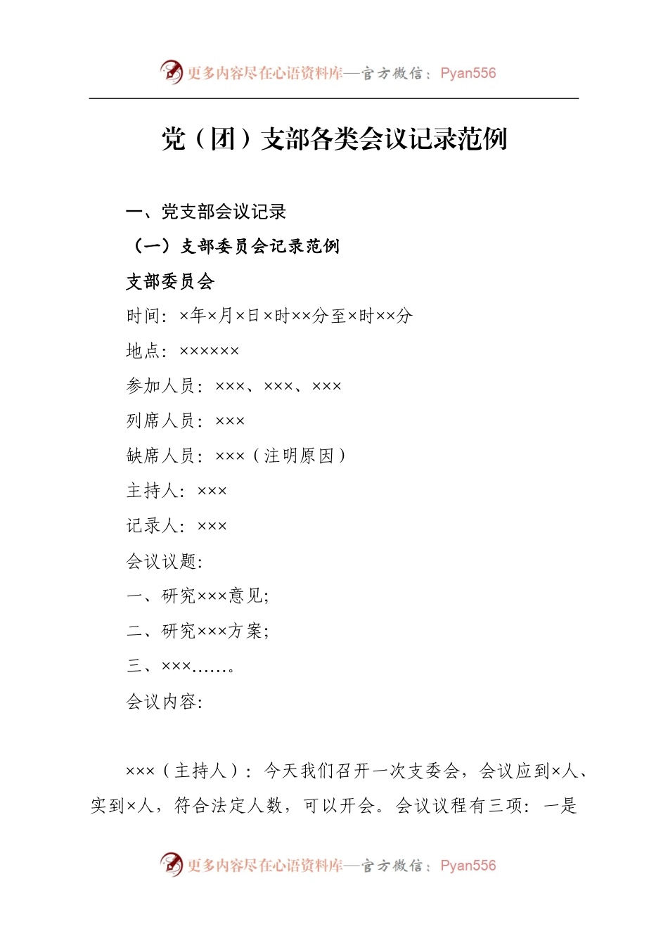 党（团）支部各类会议记录范例.docx_第1页